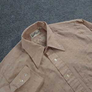 Vintage Michel Daniel Shirt Mens 16.5 34/35 Beige Geometric Long‎ Sleeve Japan